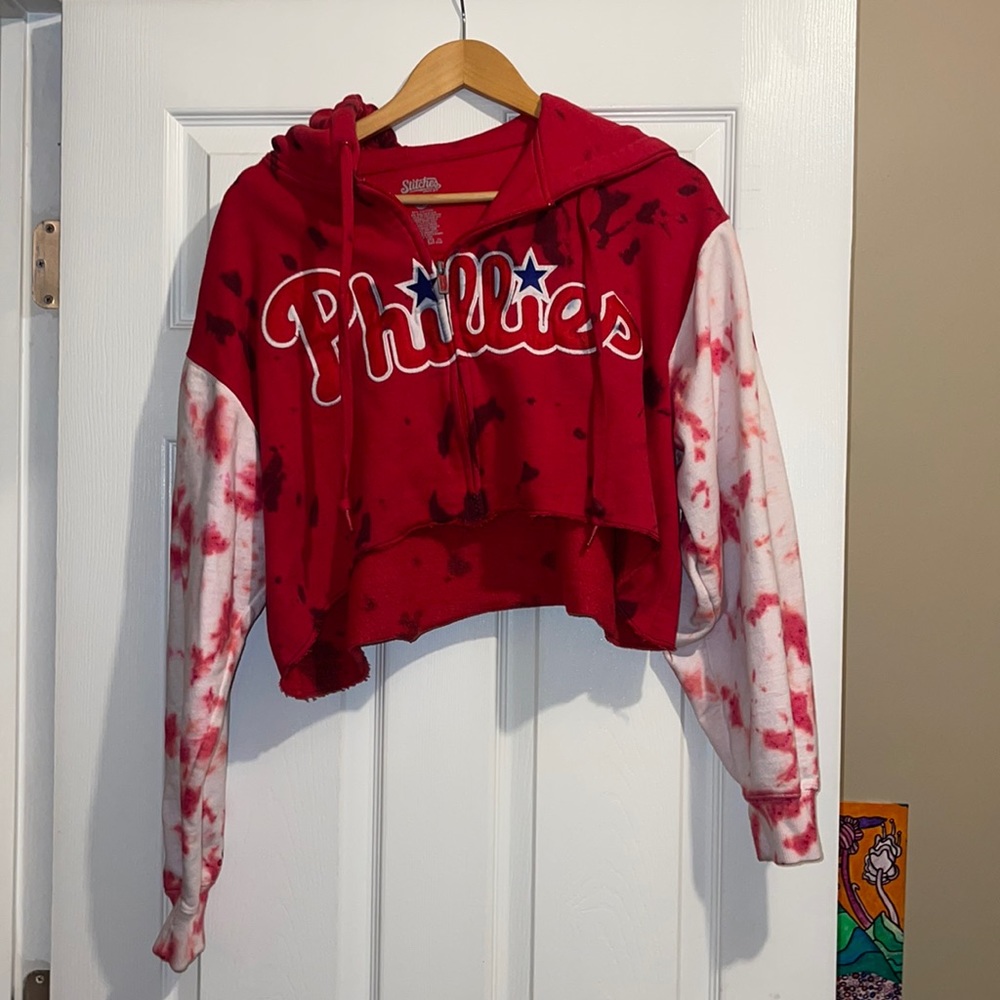 VINTAGE PHILLIES ZIP UP - cropped tiedye